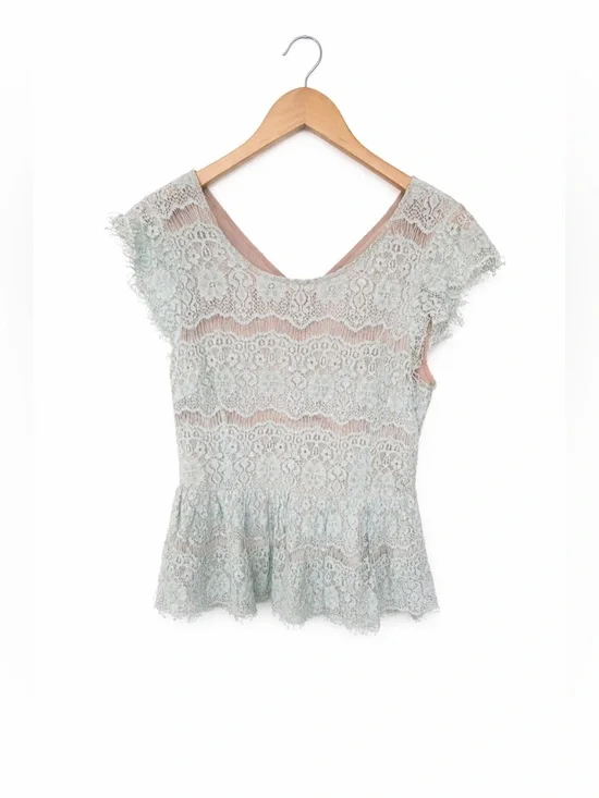 Anthropologie Maeve Mint Lace Peplum Top Size Large Cottagecore Romantic - Picture 1 of 6